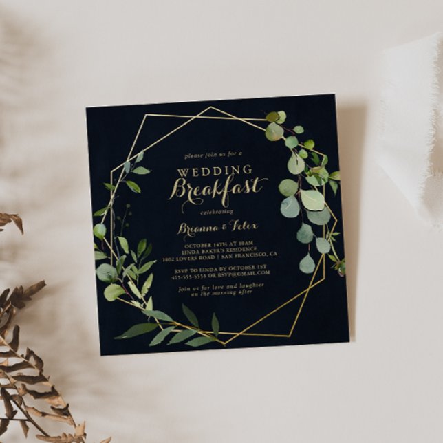 Convite Café da Manhã Verde Azul Dourado Geométrico (Criador carregado)