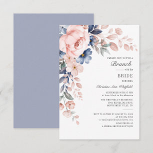 Convite Café da Noiva com Flores Rosa Azul Floral Moderno