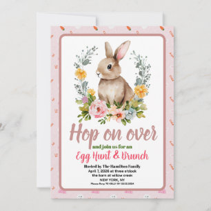 Convite Café da Páscoa & Caça ao Ovo Bunny Aquarela Floral