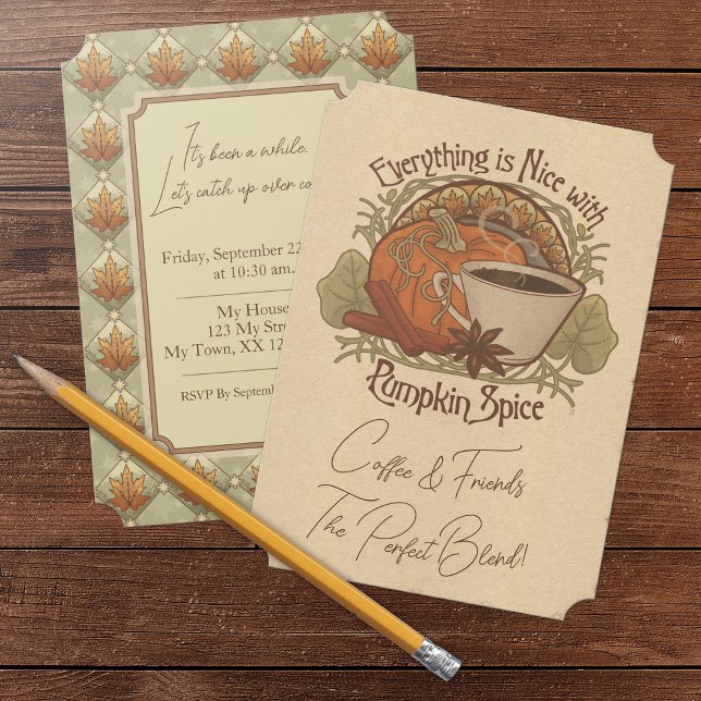 Convite Café e Amigos com Especiarias de Abóbora (Pumpkin Spice Coffee & Friends Invitation - Ticket Corners)