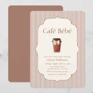 Convite Café Elegante Listra Marrom Bébé Chá de Bebê