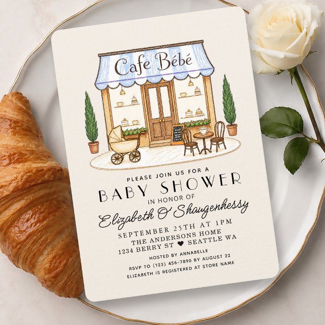 Convite Café Francês de Paris Bébé Menino Chamada de Bebê (Criador carregado)