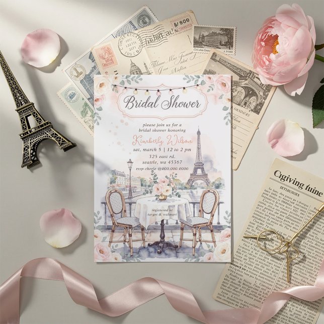 Convite Café Francês Tema Paris Torre Eiffel Chá de Noiva (French Cafe Paris Theme Eiffel Tower Bridal Shower Invitation)