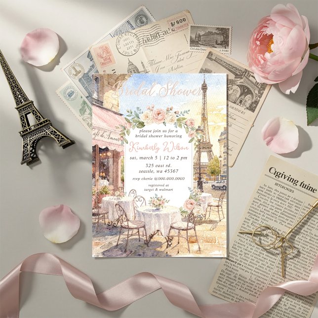 Convite Café Francês Tema Paris Torre Eiffel Chá de Noiva (French Cafe Paris Theme Eiffel Tower Bridal Shower Invitation)
