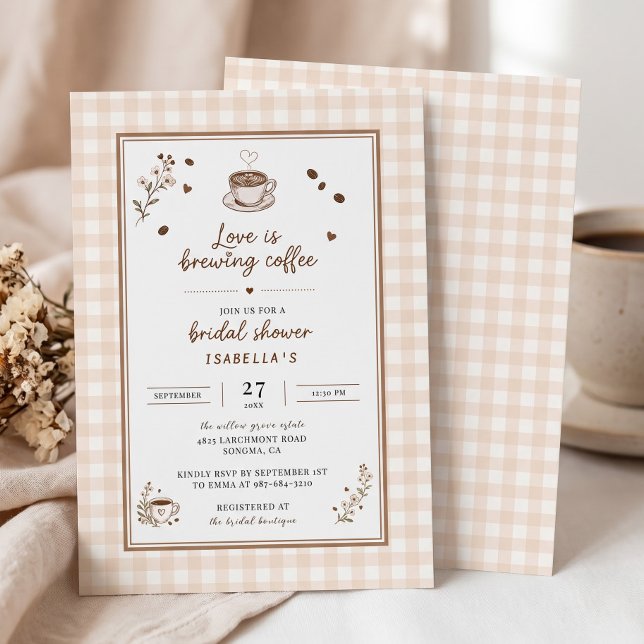 Convite Café Love Is Brewing Boho Bege Personalizado (Love Is Brewing Coffee Boho Beige Custom Invitation)