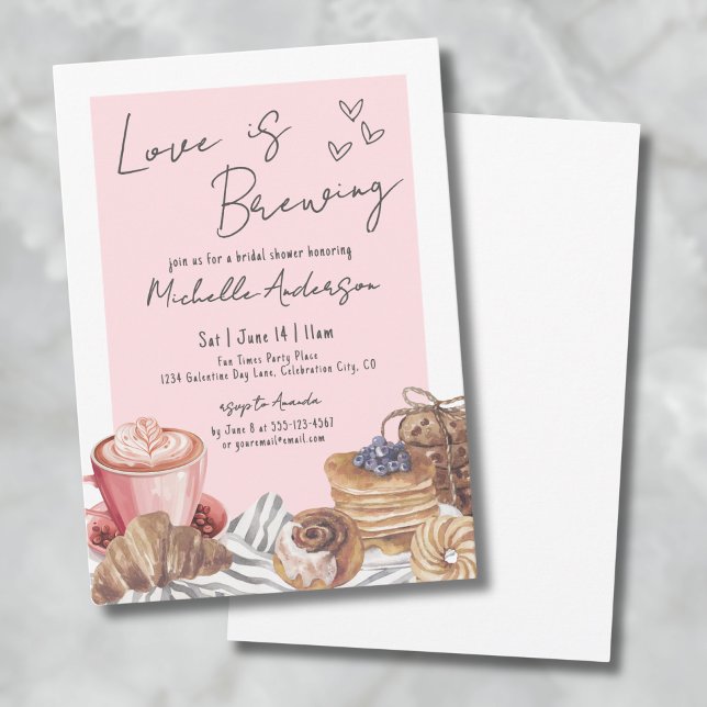 Convite Café Love Is Brewing Brunch Chá de Noiva (Love Is Brewing Coffee Brunch Bridal Shower Invitation)