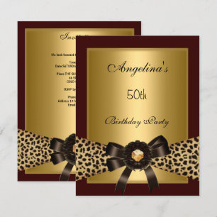 Convite Café Marrom Preto Leopardo Dourado 50º Aniversário