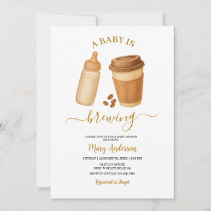 Convite Café Marrom Um Bebê Está a Caminho Chá de Bebê Mod