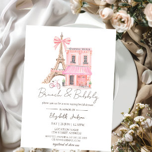 Convite Café Paris Água-forte Rosa Brunch e Espumante