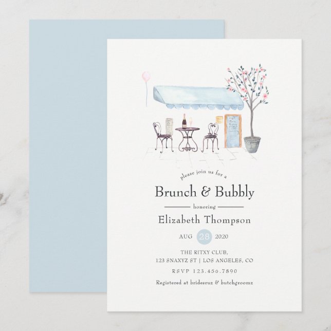 Convite Café Paris Watercolor Brunch e Espumante (Frente/Verso)