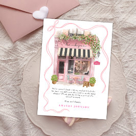 Convite Café Parisiense Bonjour Bebe Laço Rosa Obrigado