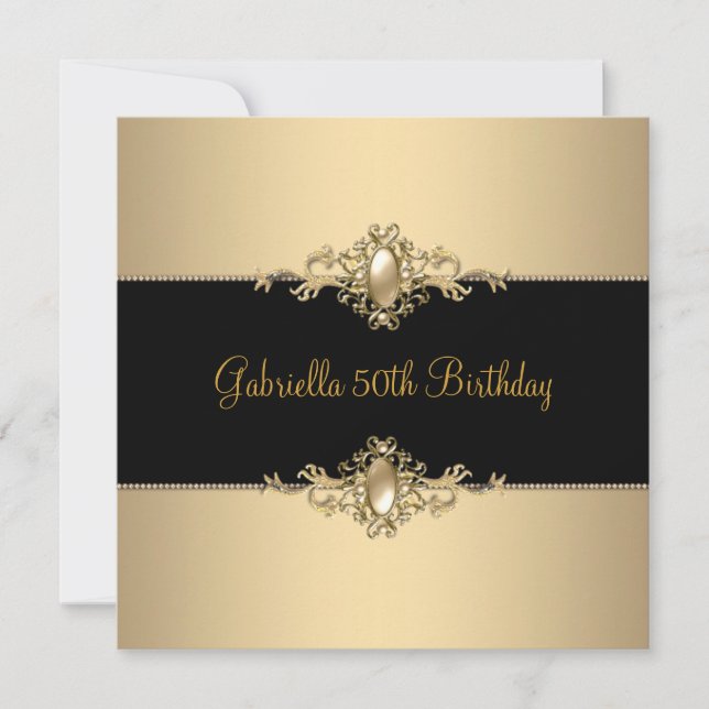 Convite Café Preto Trim. 50ª Pérola de Festa de aniversári (Frente)