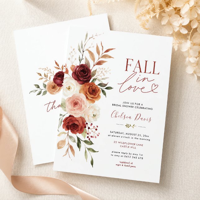 Convite Caindo de Amor Floral Rústico Borgonha Personaliza (Falling In Love Rustic Floral Burgundy Custom Invitation)