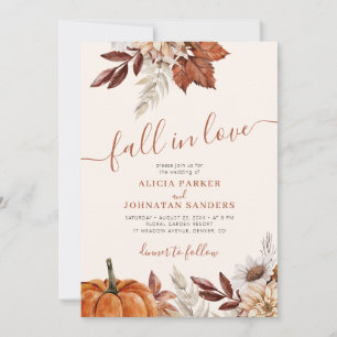 Convite Cair de amor aguarela botânica creme casamento