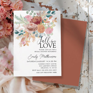 Convite Cair de Amor Terracota e Rosa Beije para Chá de No