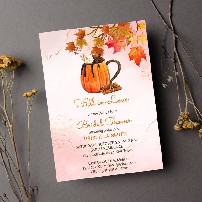 Convite Cair no amor, abóbora, mapeamento do outono, chá d (Fall in love autumn themed bridal shower template invitation instant download pumpkin tea maple)