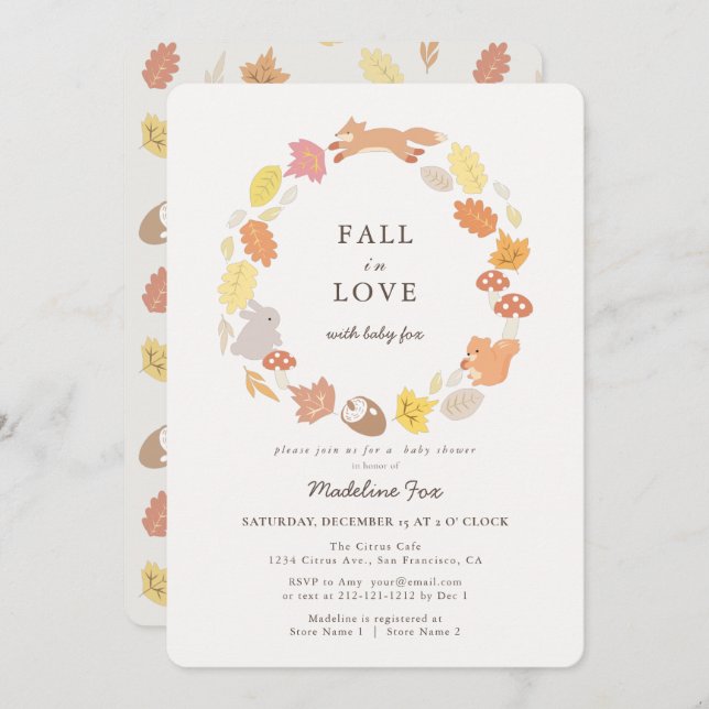 Convite Cair no Amor Animais da Floresta Chá de fraldas (Frente/Verso)