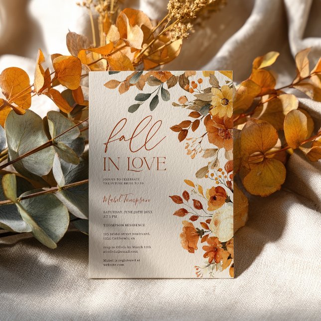 Convite Cair No Amor Aquarela Chá de panela Russo Da Terra (Fall In Love Watercolor Rustic Earth Bridal Shower Invitation)