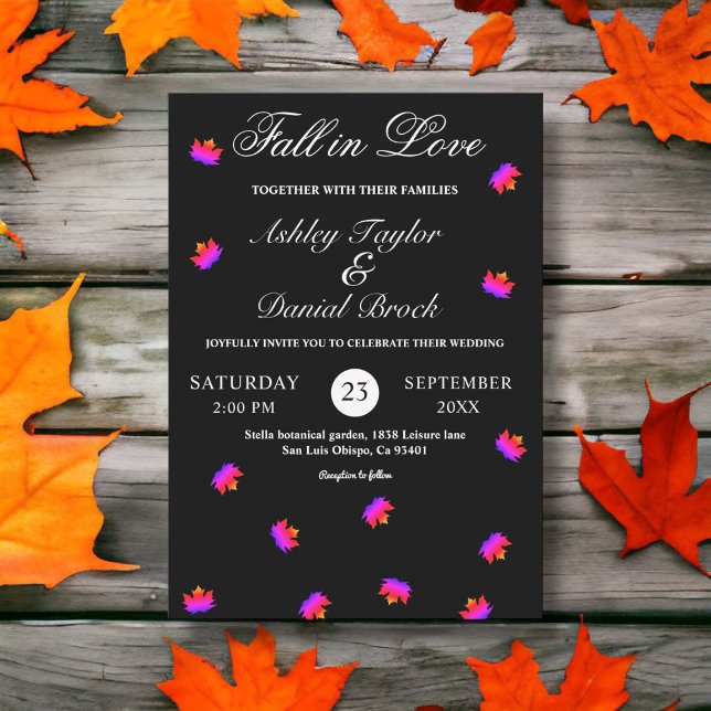 Convite Cair no Amor Casamento outono Russo Negro e Branco (Criador carregado)