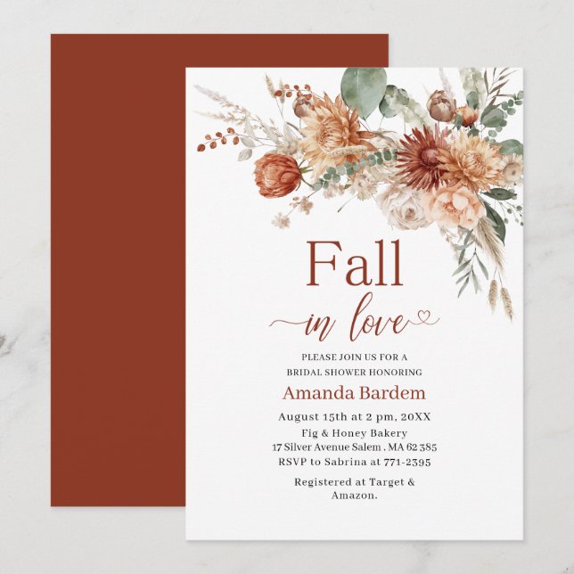 Convite Cair no Amor Flores chá de panela de Aquarela (Frente/Verso)