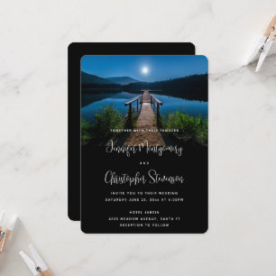 Convite Cais à Noite sob Casamento ao Luar Cheio