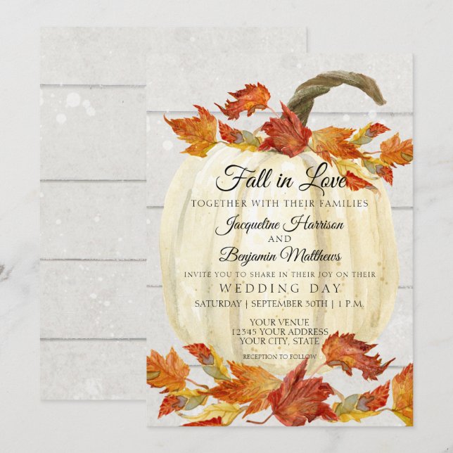Convite Caiu Da Aquarela Russa Deixa Pumpkin Madeira Branc (Frente/Verso)