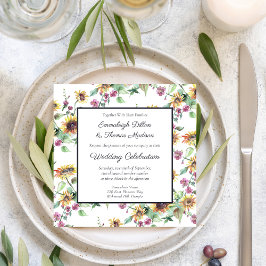 Convite Caiu do Sol Aquarela Florais Padrões Casamento