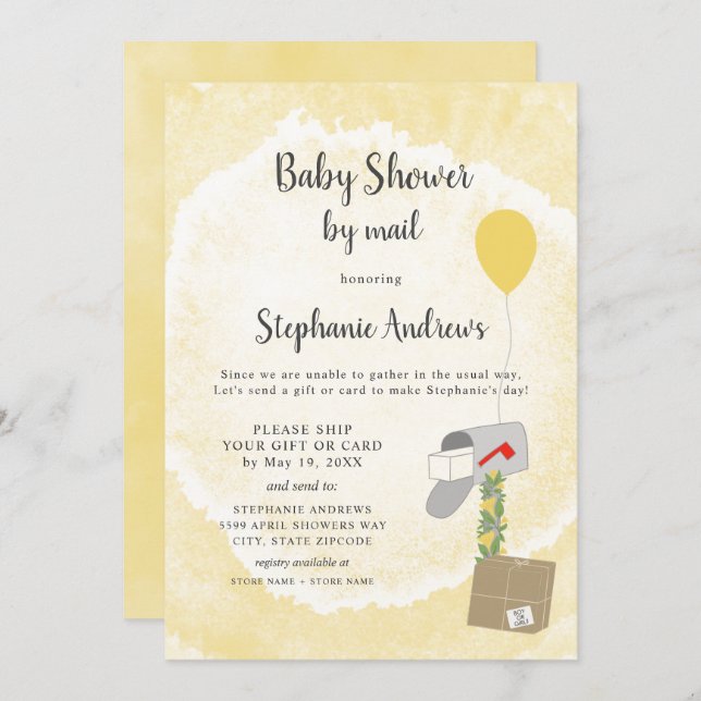 Convite Caixa de Correio de Aquarela Chá de fraldas Neutro (Frente/Verso)