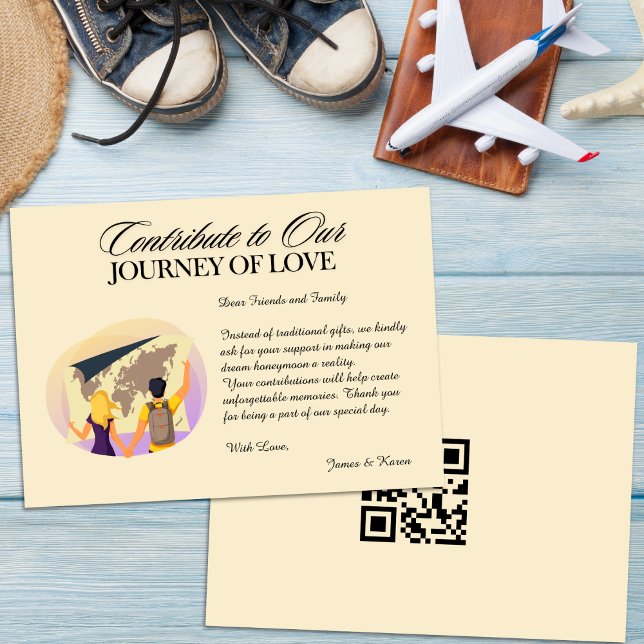 Convite Caixa de Honeymoon Registro Qr Código Presente de  (Honeymoon Fund Registry Qr Code Wedding Gift Invitation)