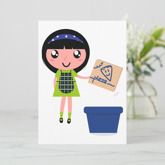 Convite Caixa de pizza Reciclagem de garota divertida eco- (Criador carregado)