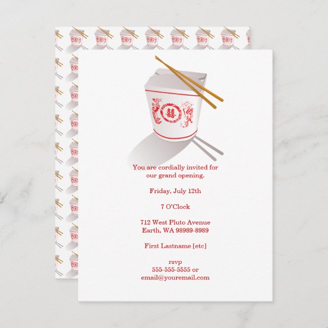 Convite Caixa de Saída do Restaurante Chinês (Frente/Verso)