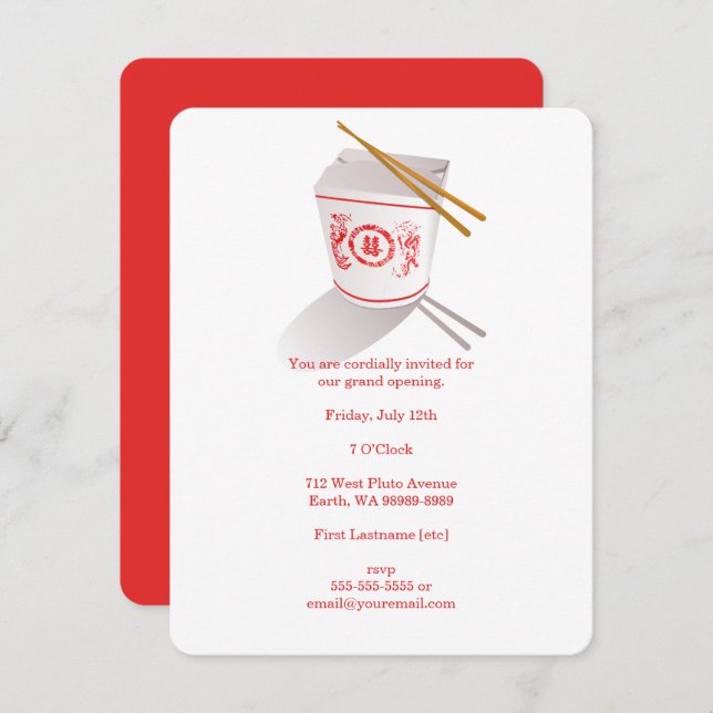 Convite Caixa de Saída do Restaurante Chinês (Frente/Verso)