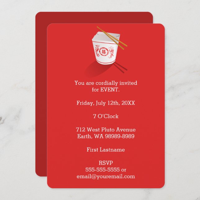 Convite Caixa de Saída do Restaurante Chinês (Frente/Verso)