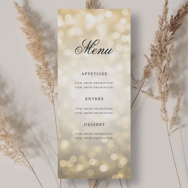 Convite Caixa Dourada do Menu de Festa de aniversário Eleg (Elegant 70th Birthday Party Menu Gold Bokeh Invitation)