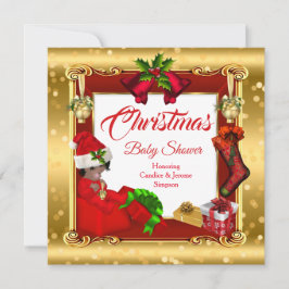 Convite Caixa Dourada vermelha de Chá de fraldas de Natal