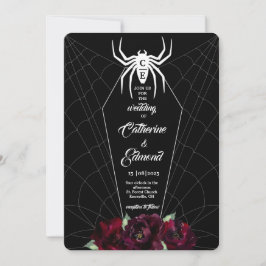 Convite Caixão de Teia de Aranha Preto Branco Hallowedding