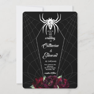 Convite Caixão de Teia de Aranha Preto Branco Hallowedding