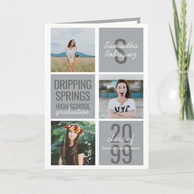 Convite Caixas de Diversão de 4 Fotos Cinza Prata Graduaçã (Frente)