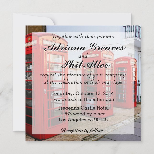 Convite Caixas de Telefone Vermelho de Londres, Fotografia (Frente)