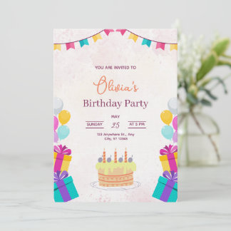 Convite Cake & Balloons Birthday Invitation, Kids Birthday