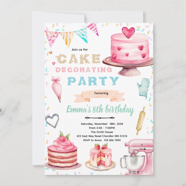 Convite Cake decorating theme party invitation (Frente)