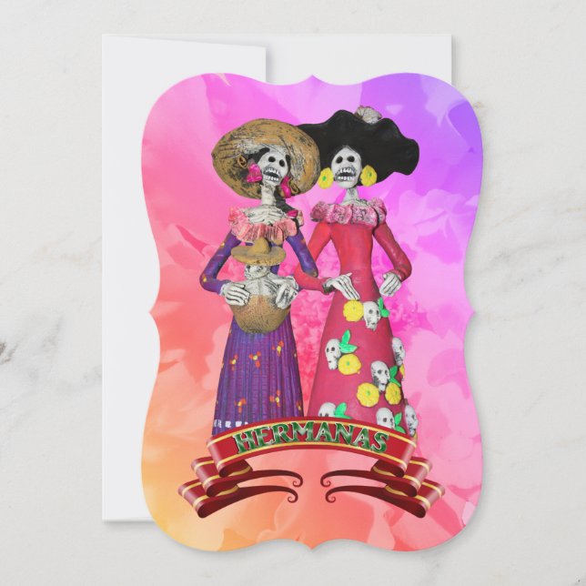 Convite Calavera Amigas Dia De Los Muertos (Frente)