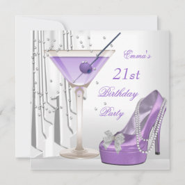 Convite Calçado branco Lilac Martini Pérola do aniversário