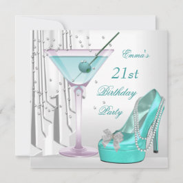 Convite Calçado Teal Branco Martini Pearl do Partido anive