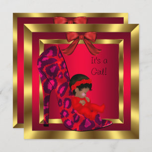 Convite Calçado Vermelho Chá de fraldas Africano Americano