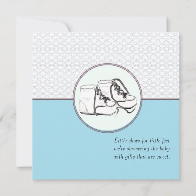 Convite Calçados Bebês Chá de fraldas Retroativo Azul de C (Frente)