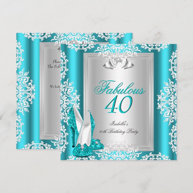 Convite Calçados de Teal Azul Fabulosos de 40 aniversário  (Frente/Verso)