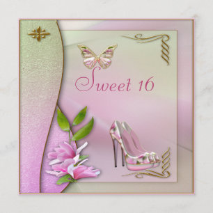Convite Calçados glamoroso magnólia & doce 16 da borbole