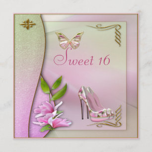Convite Calçados glamoroso magnólia & doce 16 da borboleta