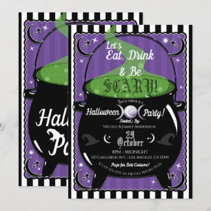 Convite Caldeirão Borbulhante Festa de Halloween da Bruxa 